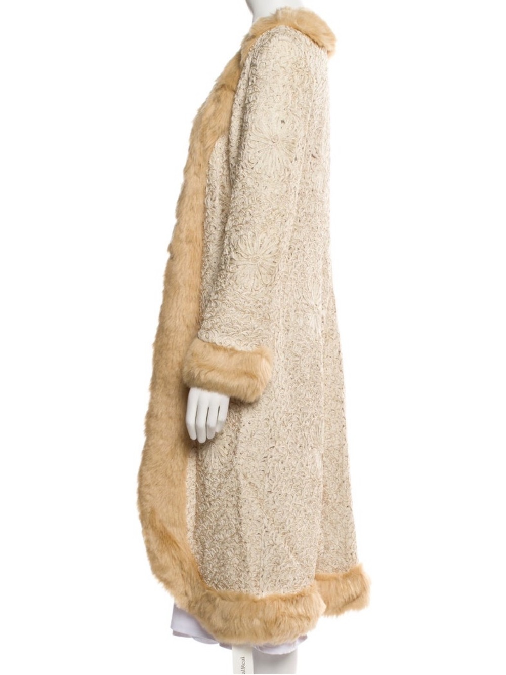 Vintage Sue Wong Cream Faux Fur Trim Coat with Blush Pink Satin-Lining - Picture 2 of 11